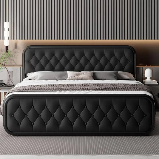 King Size Bed Frame Heavy Duty Leather Headboard Bedroom Furniture 12"