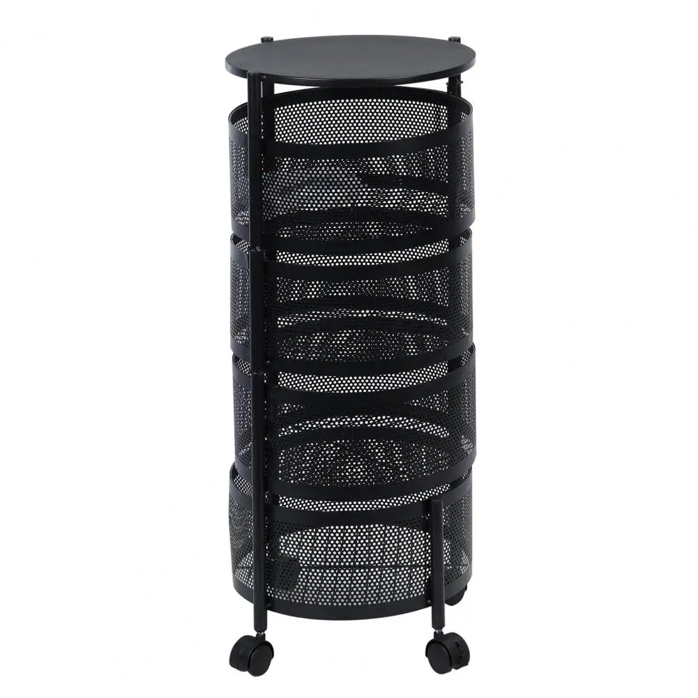 Kitchen Cart,  Circular Rotating Basket, Large Storage Rack with  Wheels, Fruit Vegetable