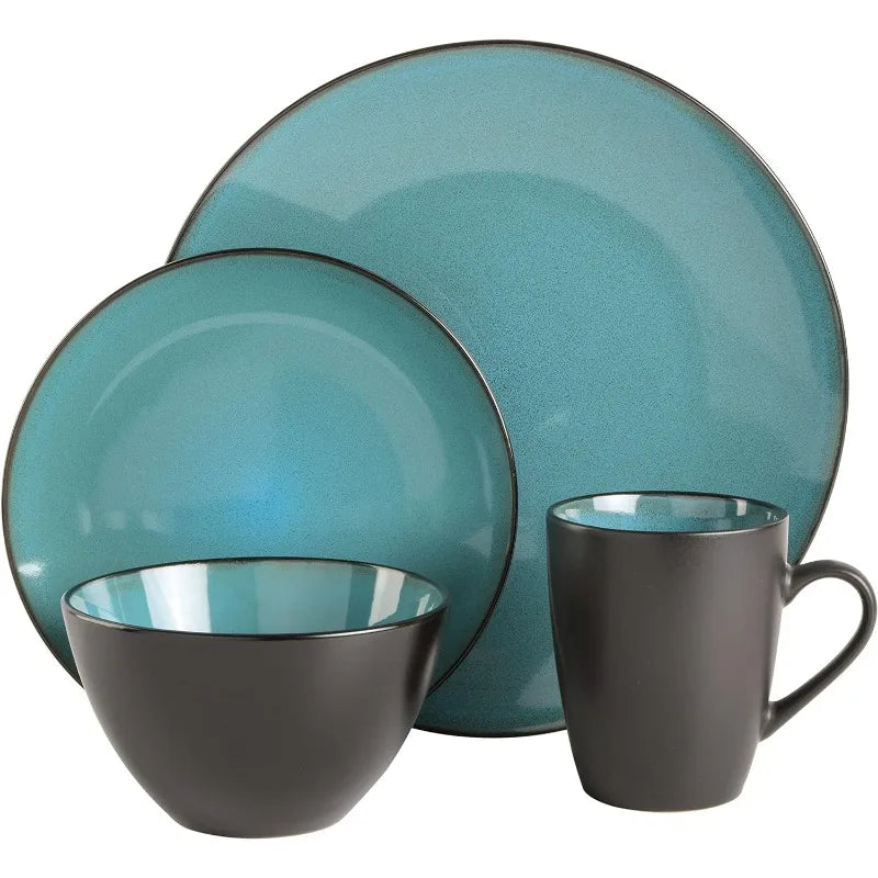 Round Reactive Glaze Stoneware Dinnerware Set, Service for 4