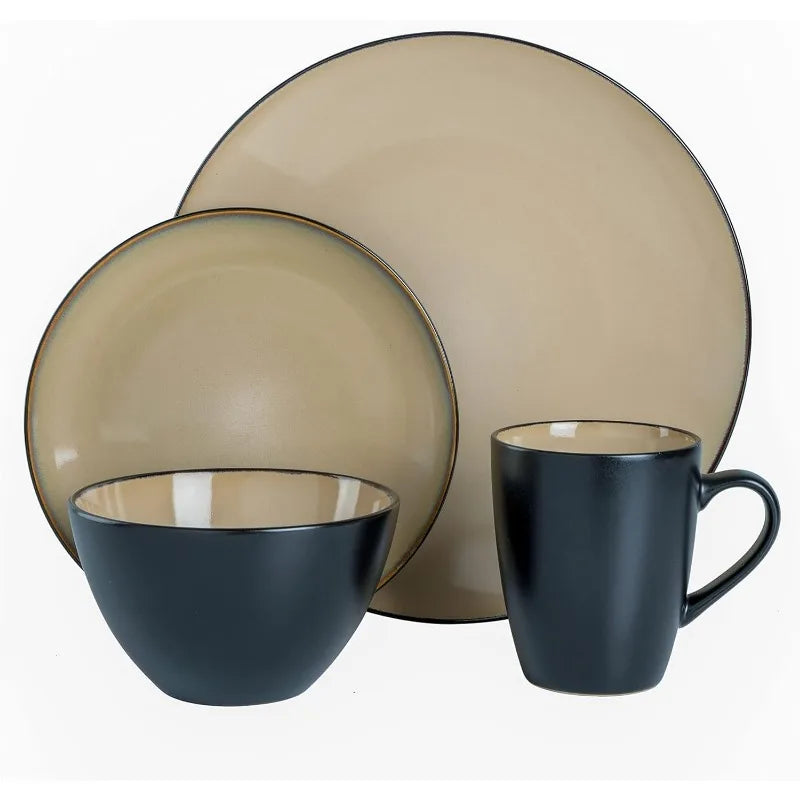 Round Reactive Glaze Stoneware Dinnerware Set, Service for 4