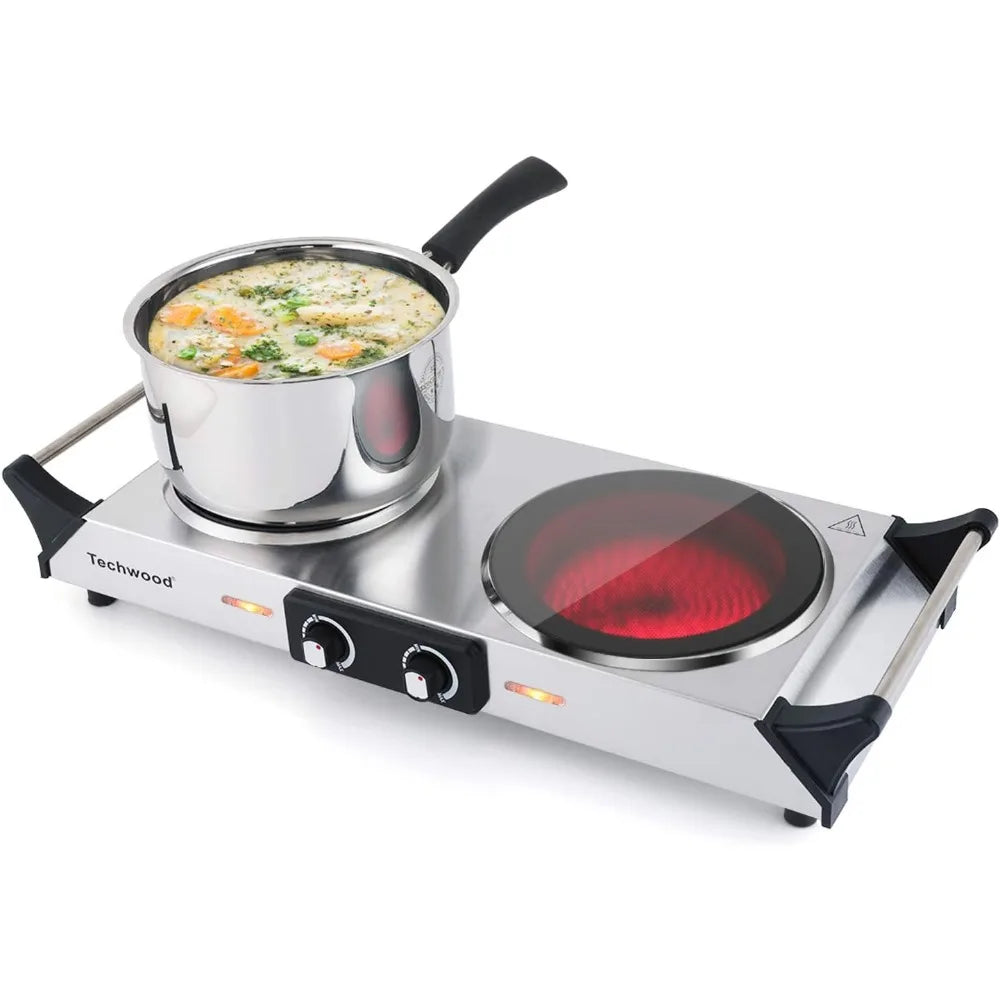 Electric Stove, Double Infrared Ceramic Hot Plate for Cooking, Two Control Burner