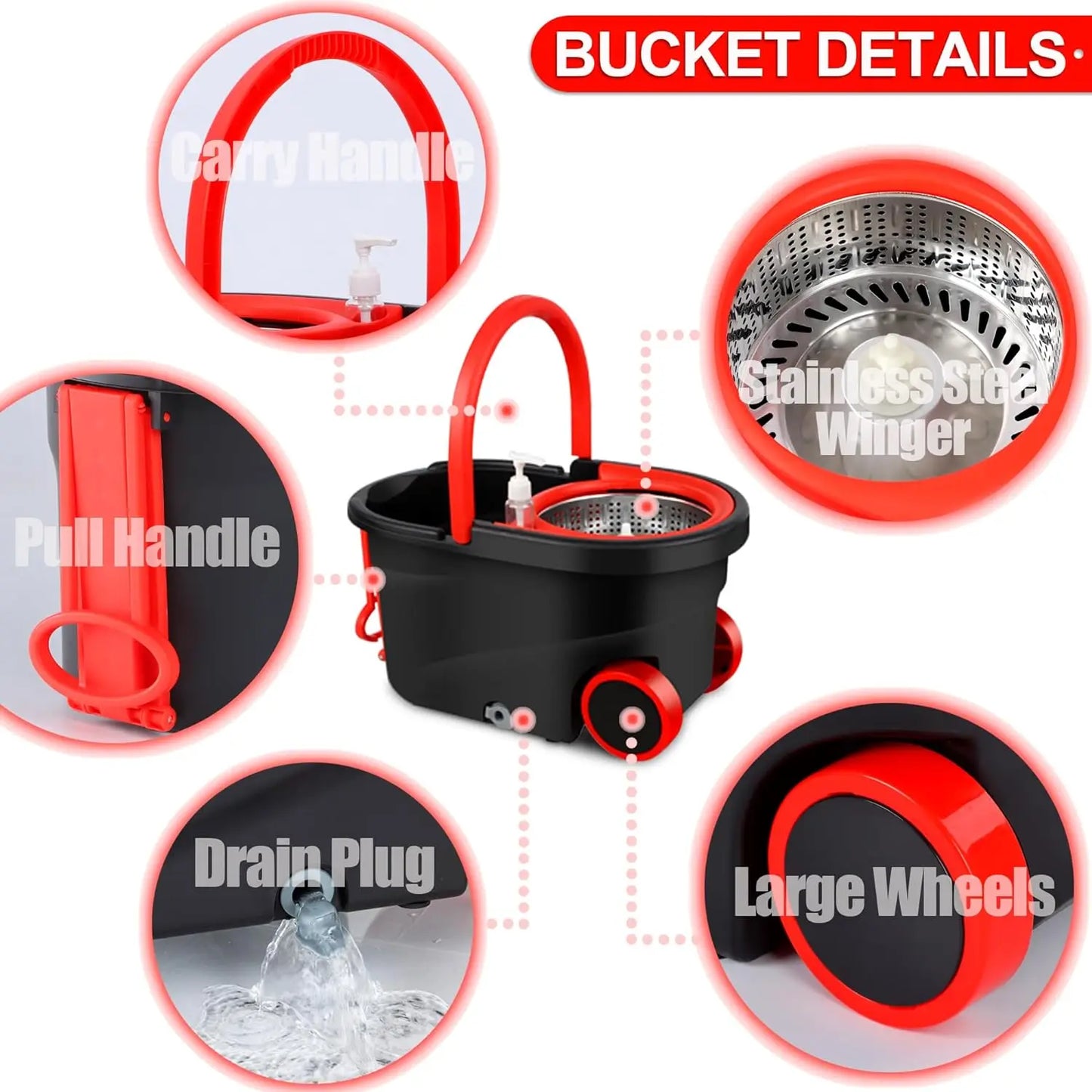 Spin Mop Bucket Sets Wrings System,  with Wheels and  Extendable