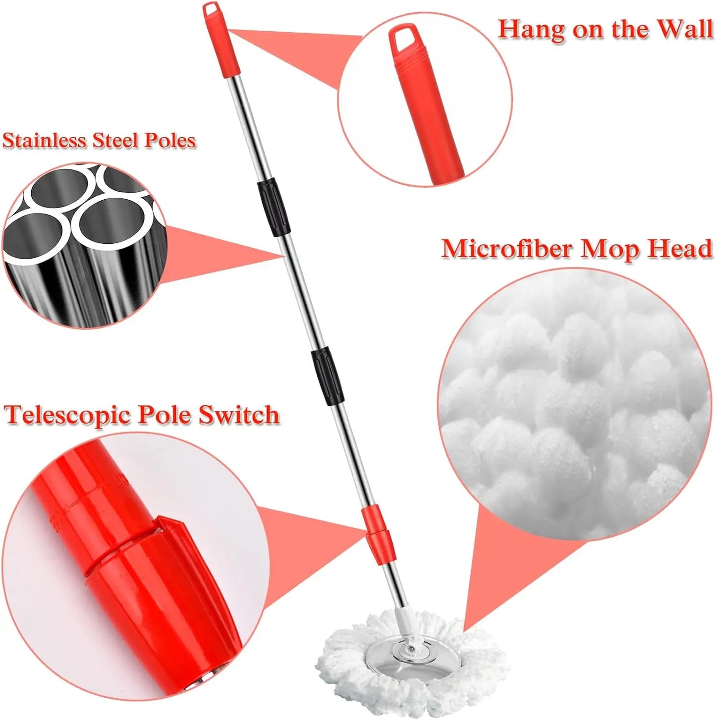 Spin Mop Bucket Sets Wrings System,  with Wheels and  Extendable