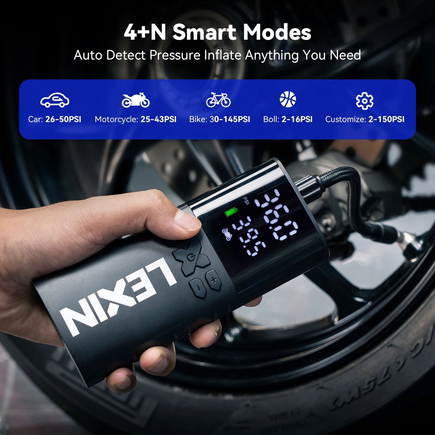 Smart Air Pump for Motorcycles Tire Bicycle Boat with Pressure Inflation