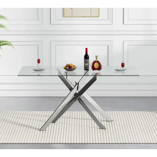 Rectangular Glass Dining Table Kitchen Metal Legs,Dining Table