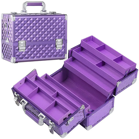 Train Case Extra Large Organizer Box 6 Trays with Shoulder Strap Travel Make Up