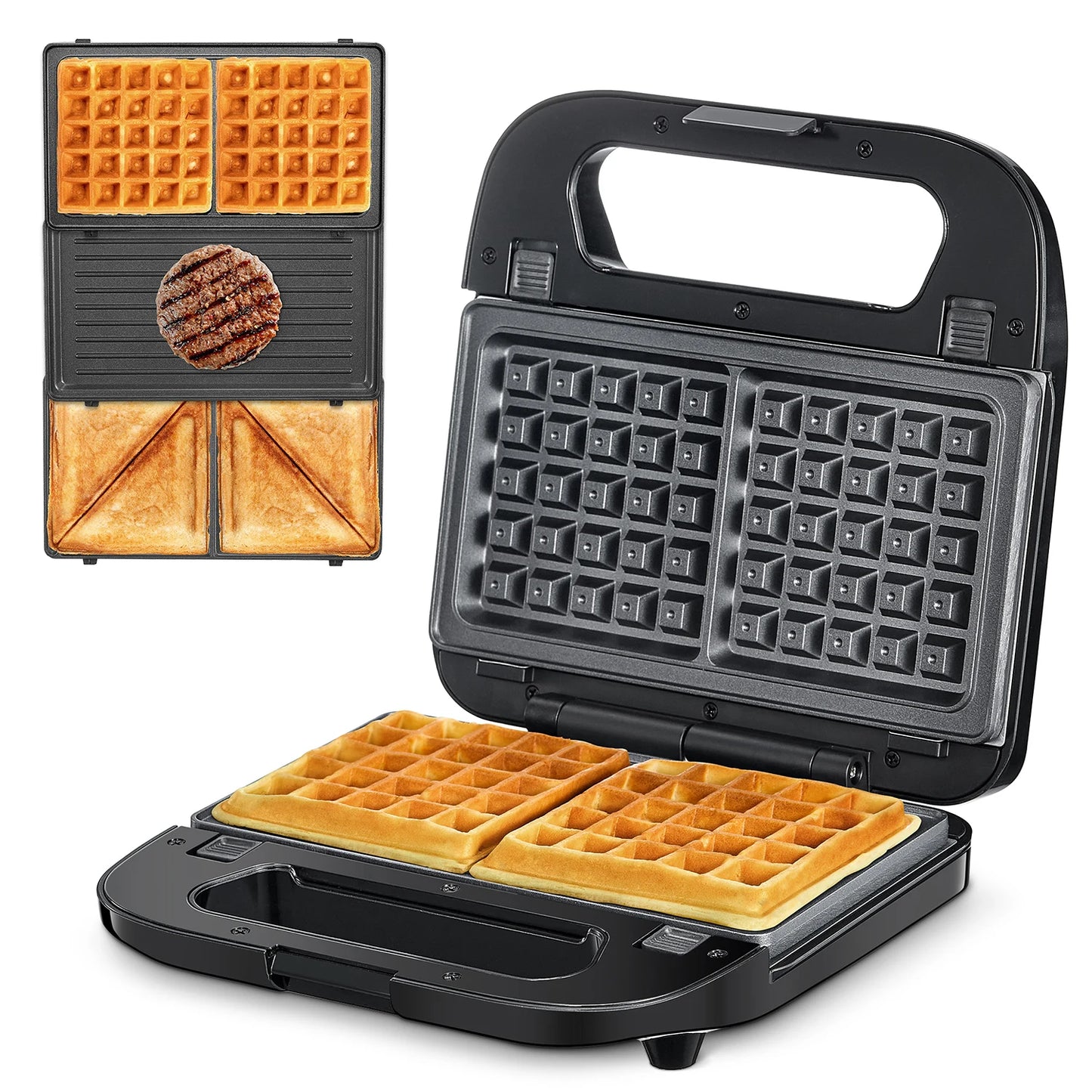 Waffle, Grill & Sandwich Maker,  Press  Iron Set with Removable Non-Stick Plates