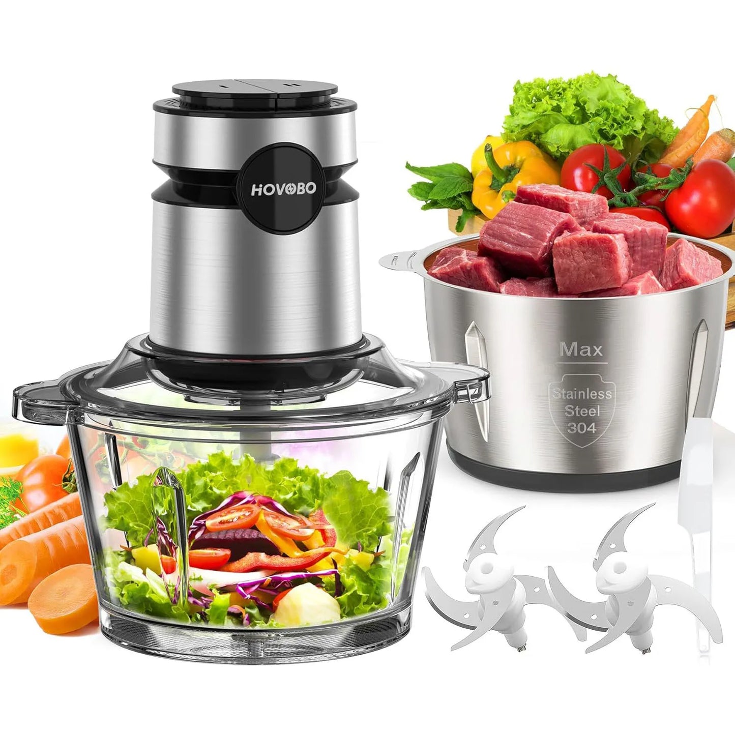 Electric Food Processor, Glass Bowl Vegetable Food Chopper, Kitchen Utensils