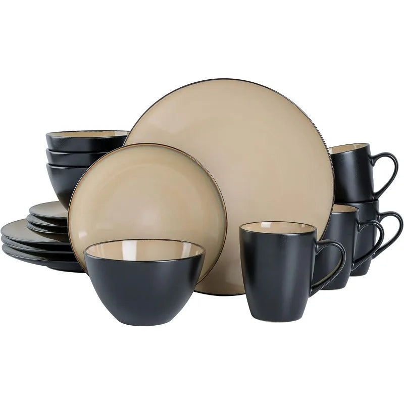 Round Reactive Glaze Stoneware Dinnerware Set, Service for 4