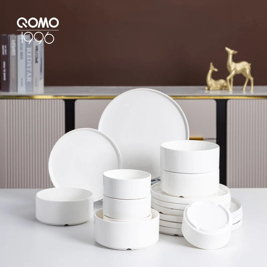 Ceramic Dinnerware Set White Porcelain Tableware Set with Bowls & Plates