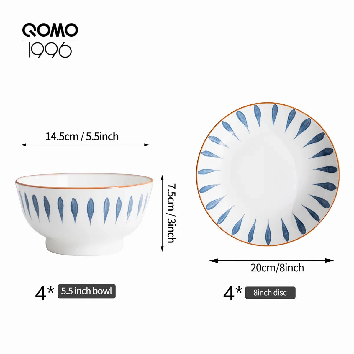 Japanese-Style Ceramic Bowl Set Premium Porcelain Salad Bowl & Shallow Bowl