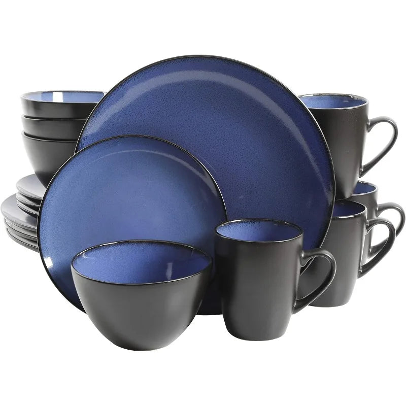 Round Reactive Glaze Stoneware Dinnerware Set, Service for 4