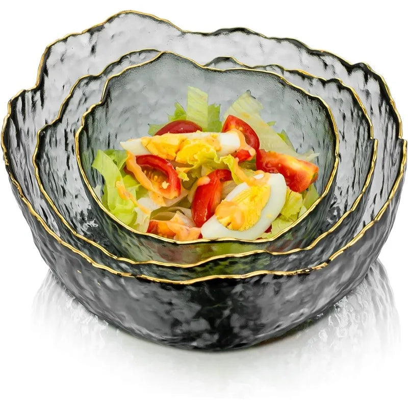 Glass Salad Bowls, Clear Serving Bowls Set Blown Decorative Bowl for Home Decor Modern