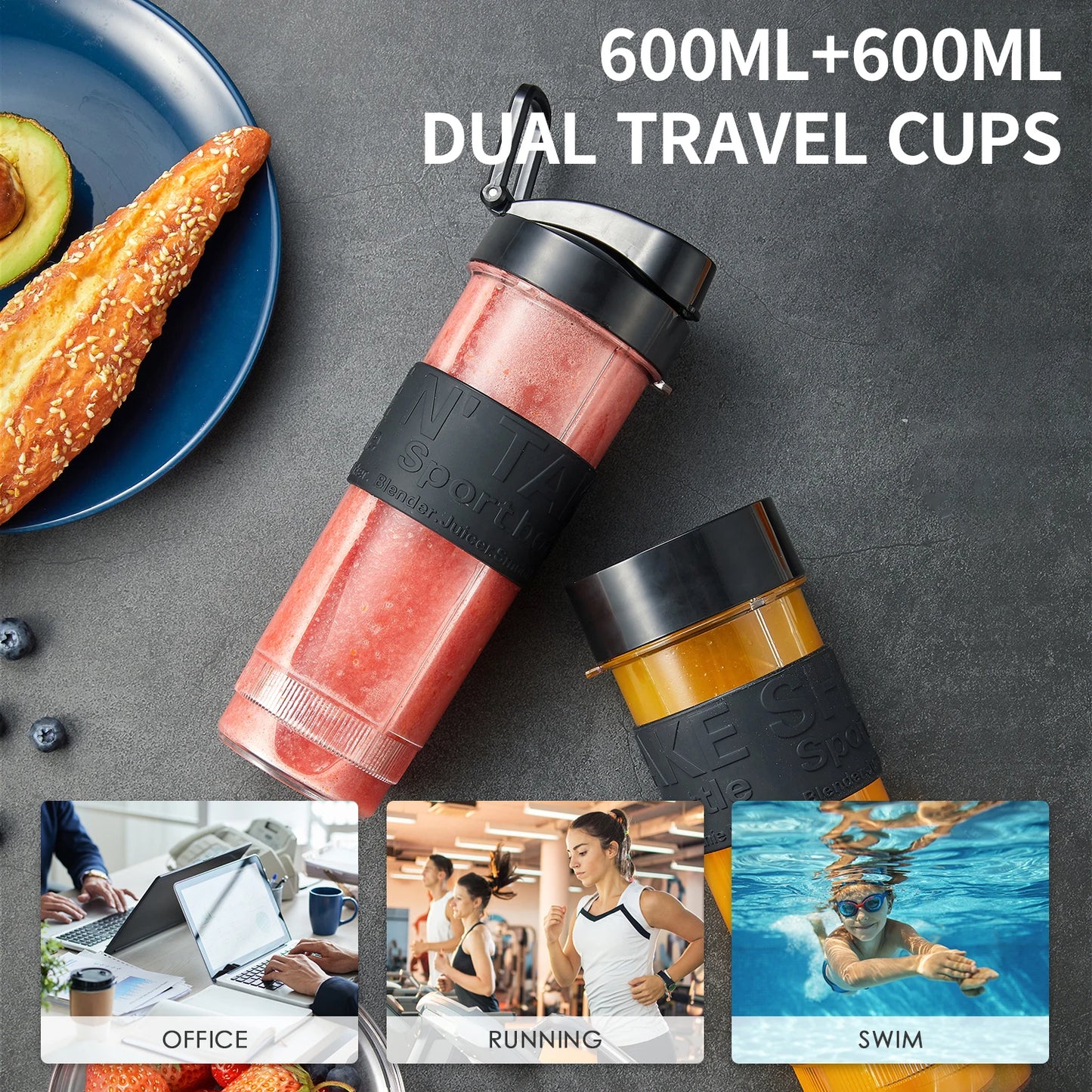 Personal Blender Travel Bottle and Coffee/Spices Jar, Portable Smoothie Blender