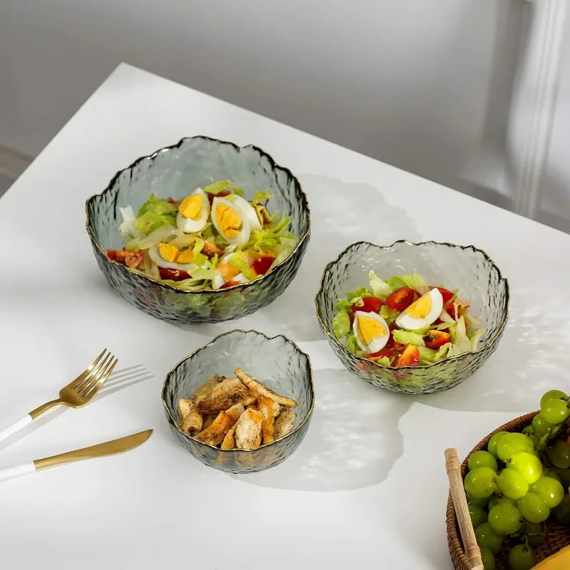 Glass Salad Bowls, Clear Serving Bowls Set Blown Decorative Bowl for Home Decor Modern