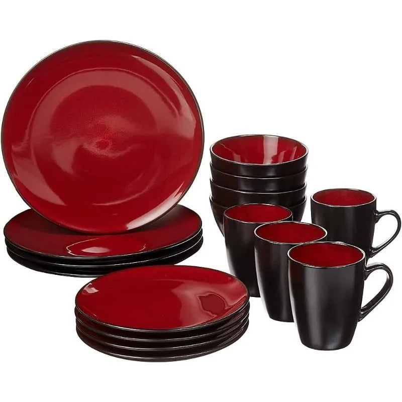 Round Reactive Glaze Stoneware Dinnerware Set, Service for 4