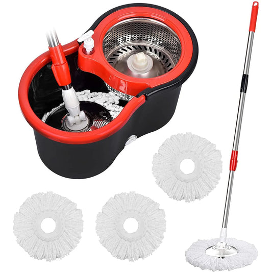 Spin Mop Bucket Sets with Wring System  Microfiber Heads, Stainless