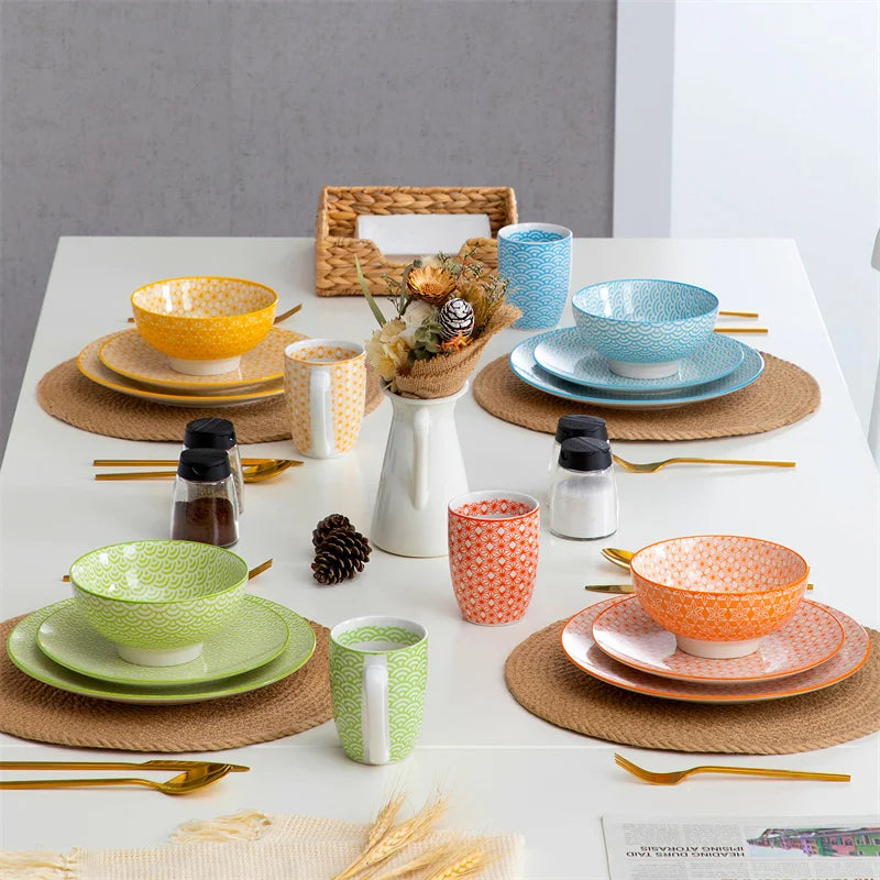 Porcelain  Japanese-style Dinnerware Set with Dinner Plate,Dessert Plate,Ceramic