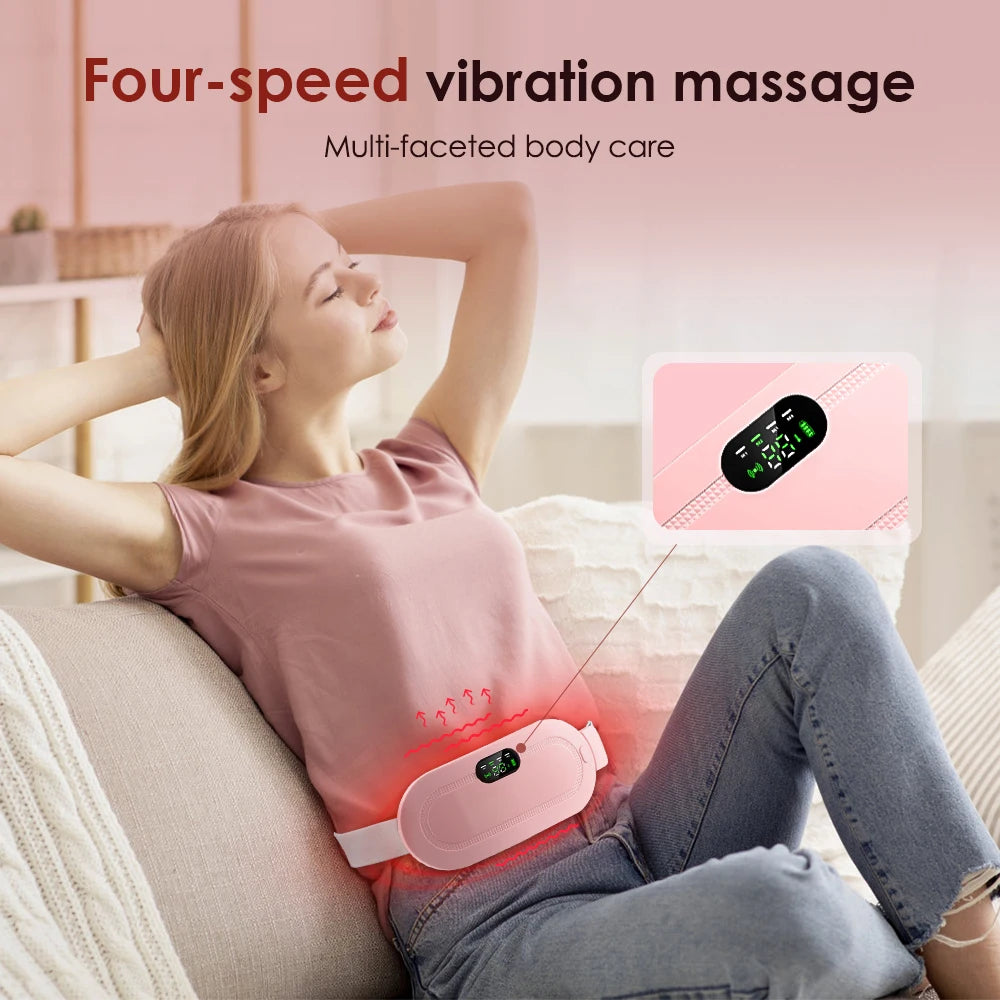 Electric Period Cramp Massager Vibrating Heating Pad Belt for Menstrual