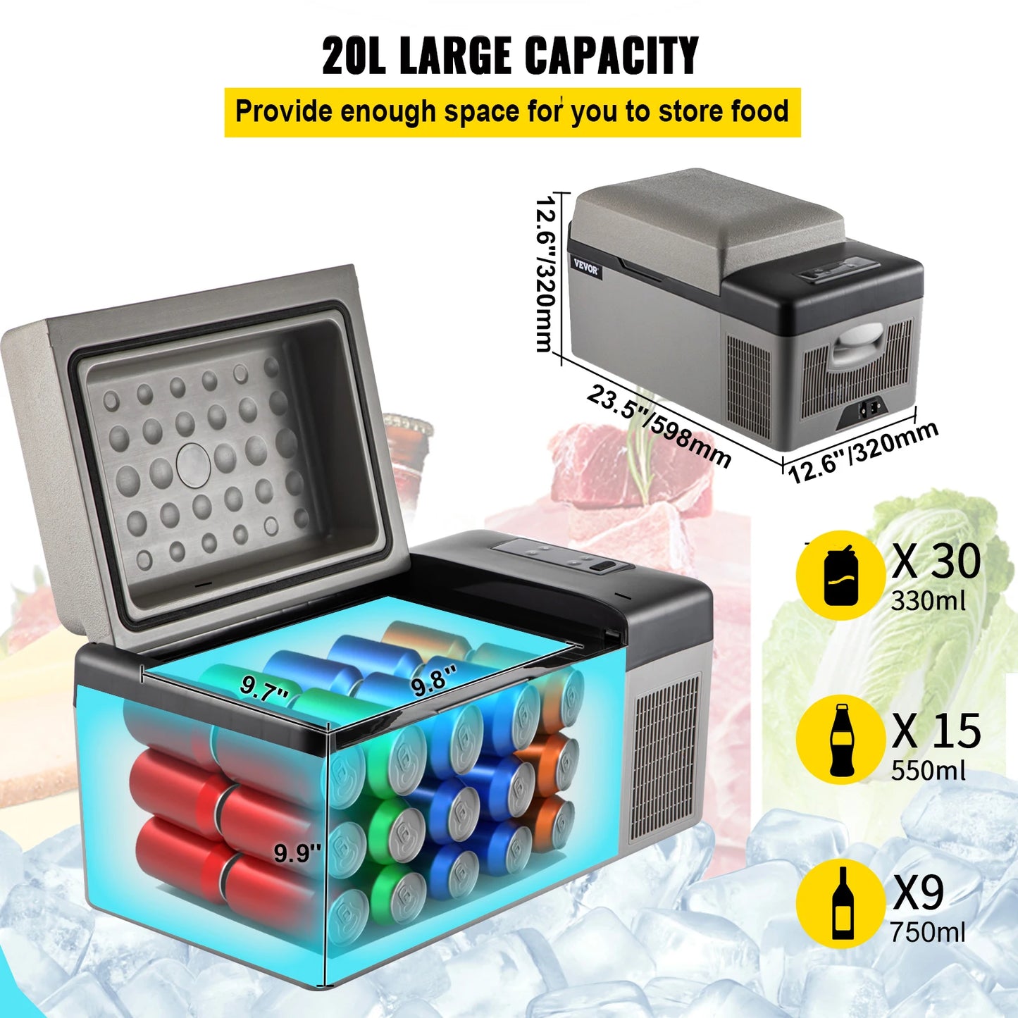 Car Refrigerator Mini Fridge Freezer Portable Compressor Cooler Ice Box for Camping