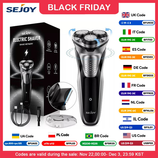 Razor for Men’s Electric Shavers Rotary Waterproof Rechargeable  Cordless