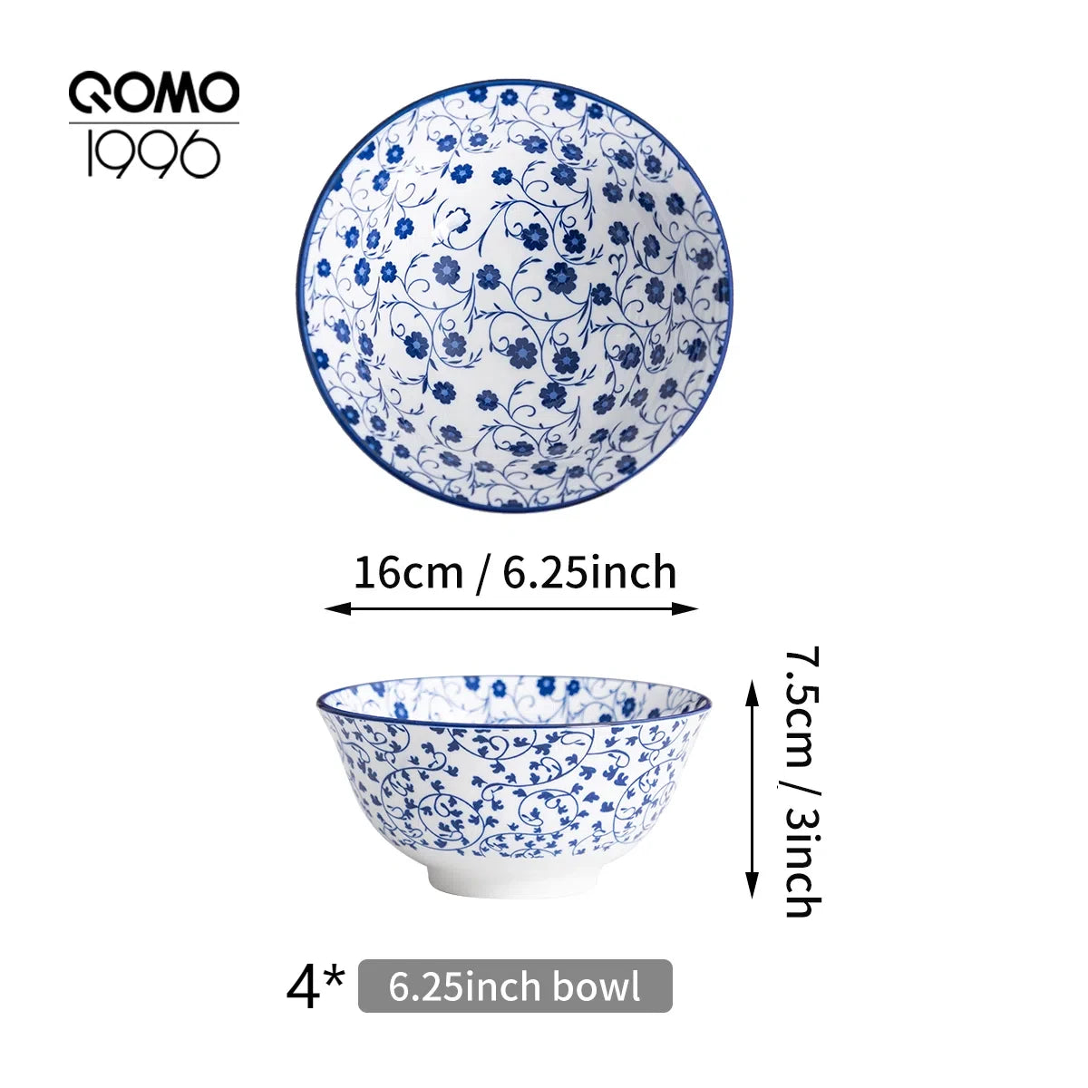 Blue and White Porcelain Bowls Premium Japanese-Style Ceramic Bowl Set .