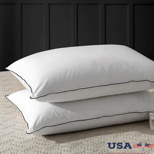Medium Firm Down Feather Pillow Set King Size Luxury Organic Cotton Cover