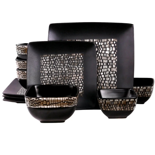Naina Double Bowl Stoneware Dinnerware Set in Black
