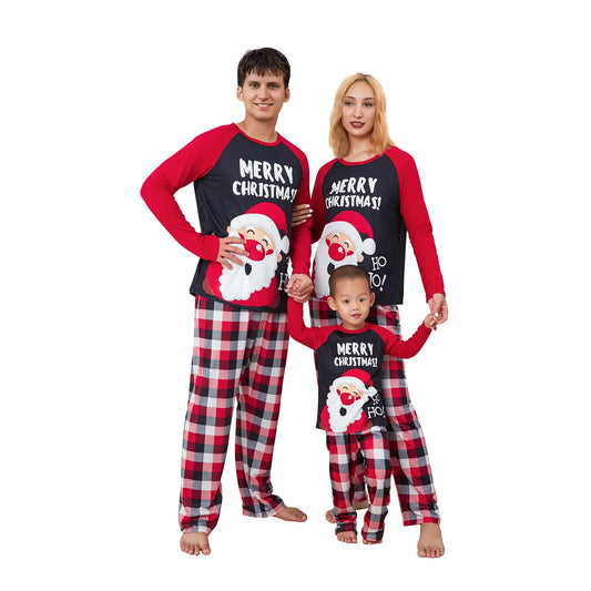 Christmas Family Matching Pajamas Adult Kids Santa and Casual Plaid Pants Sleepwear