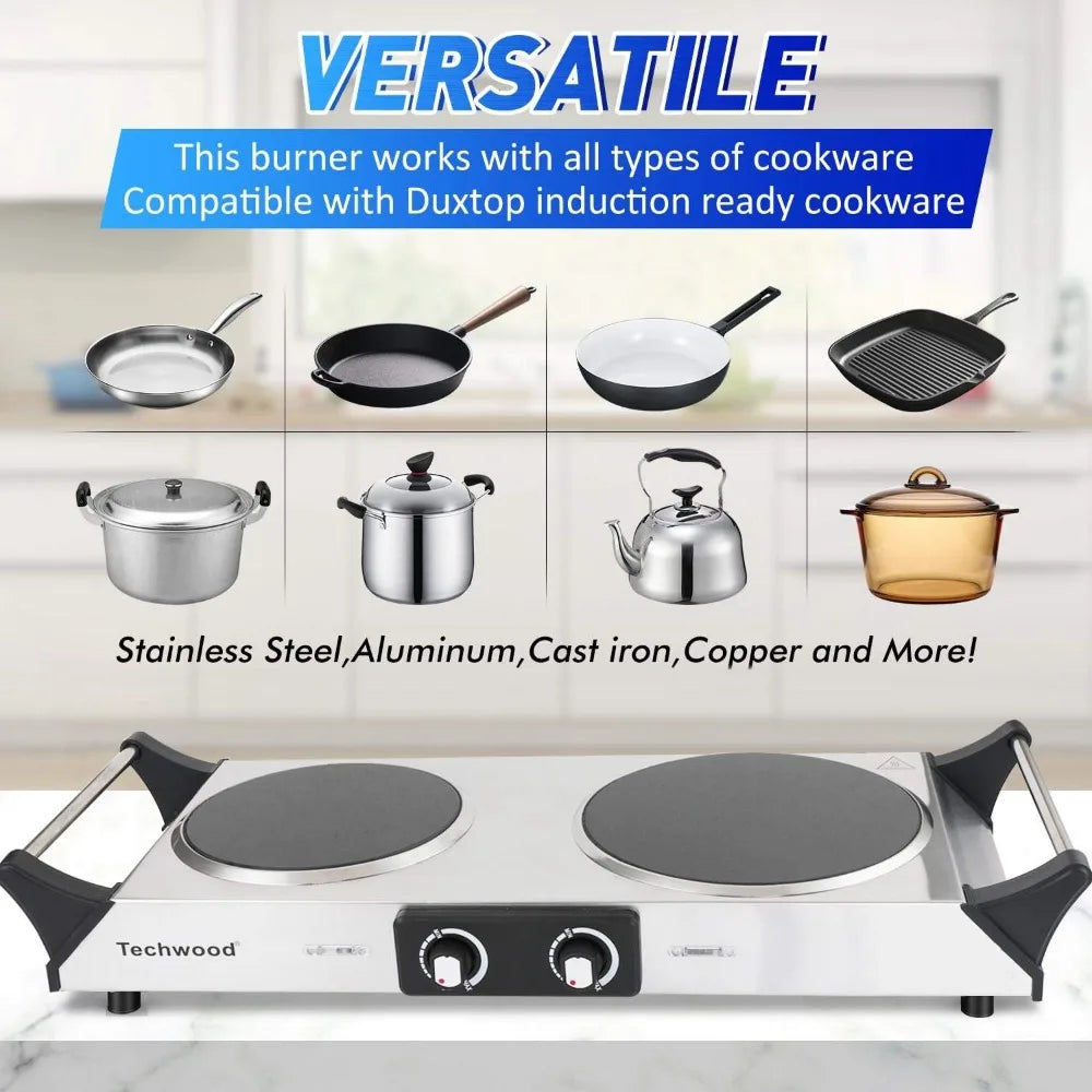 Electric Stove, Double Infrared Ceramic Hot Plate for Cooking, Two Control Burner