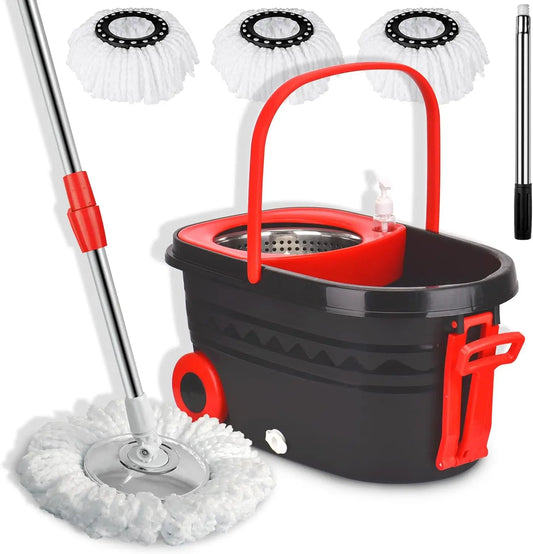 Spin Mop Bucket Sets Wrings System,  with Wheels and  Extendable