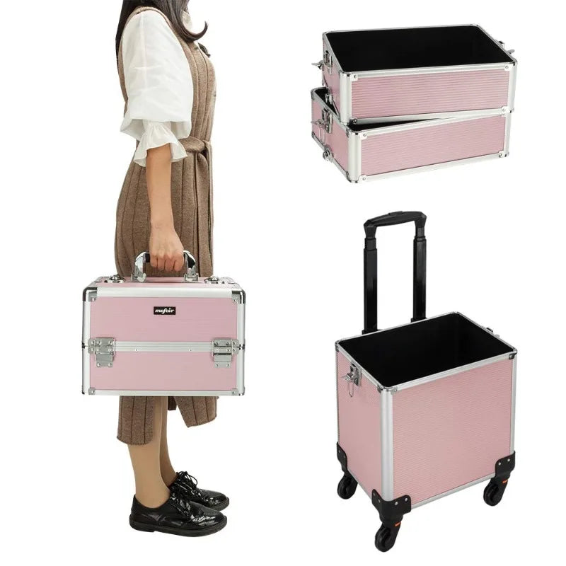 4 in 1 Rolling Makeup Train, Travel Suitcase on Wheels