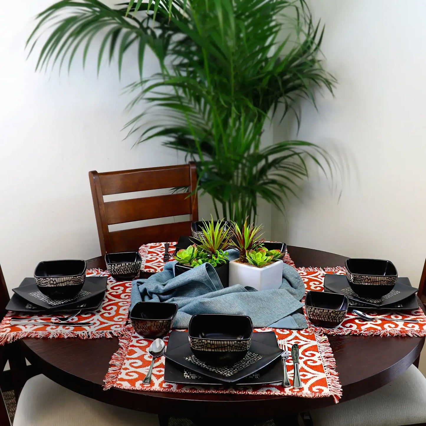 Naina Double Bowl Stoneware Dinnerware Set in Black