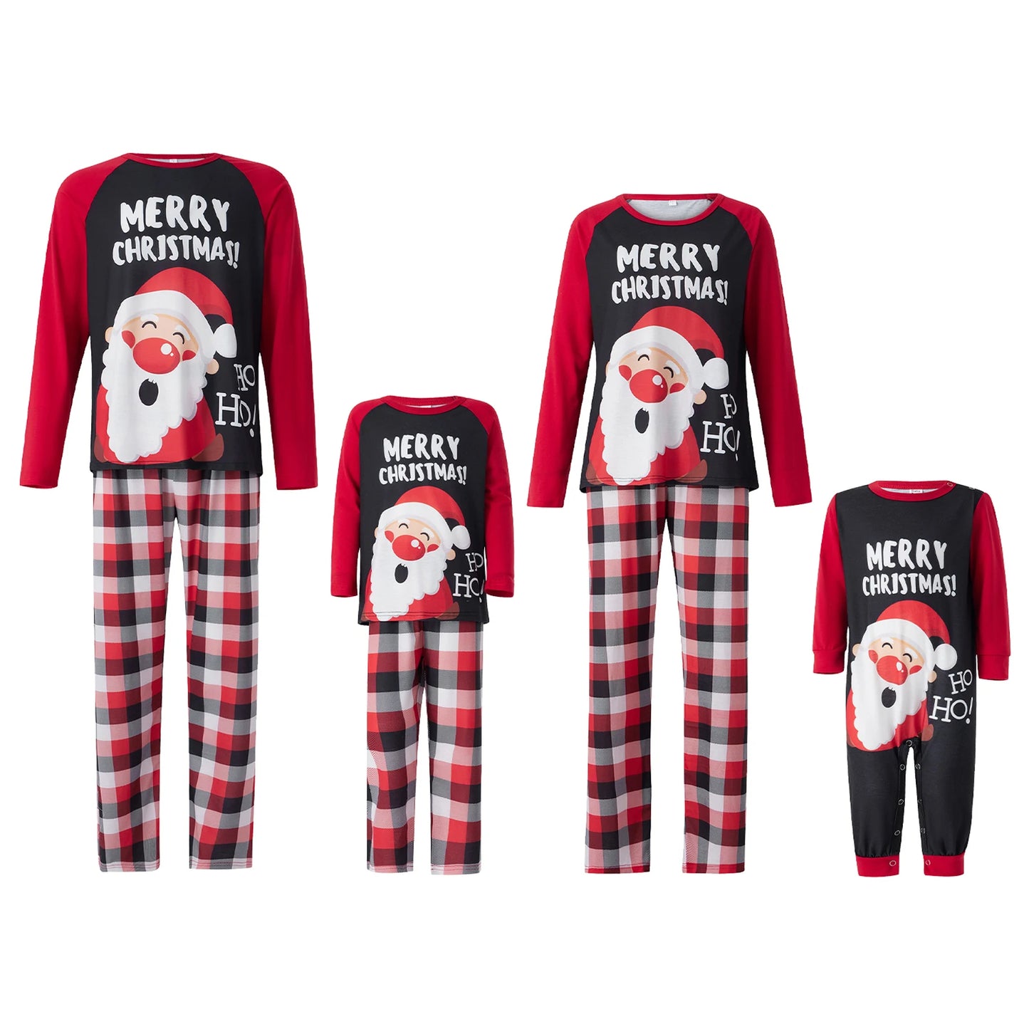 Christmas Family Matching Pajamas Adult Kids Santa and Casual Plaid Pants Sleepwear