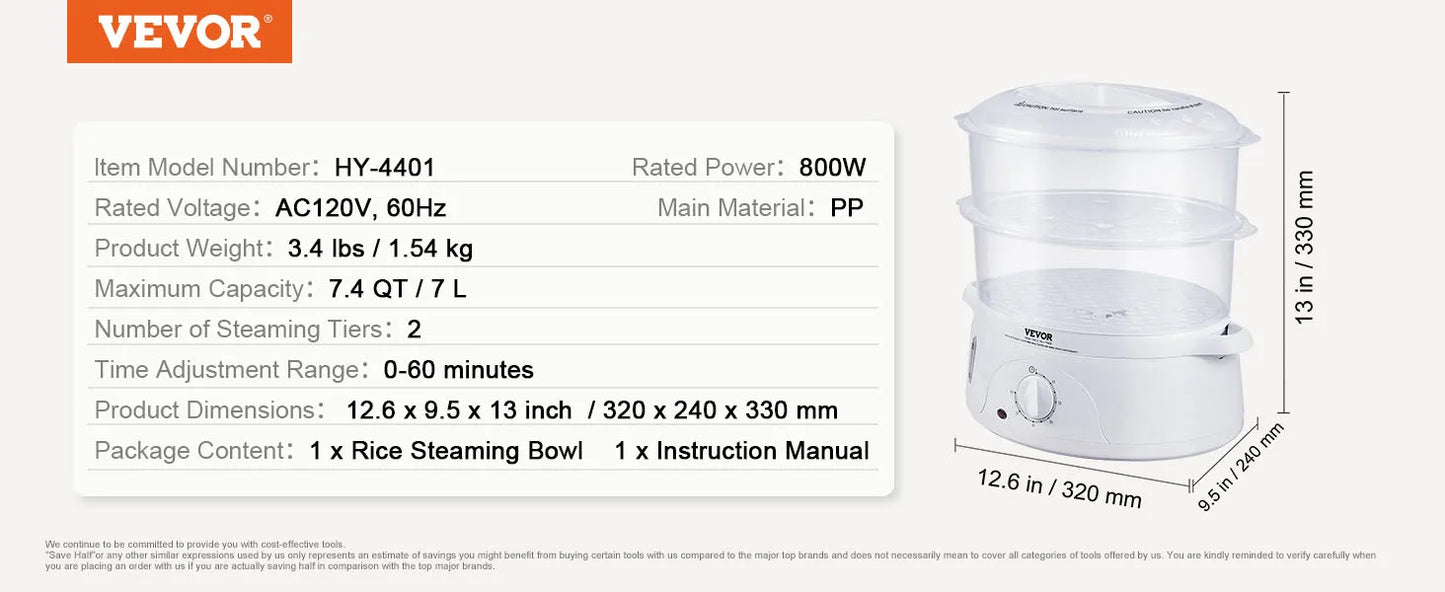 Electric Vegetable Food Steamer with Trays Auto Shut-Off and Boil Dry Protection