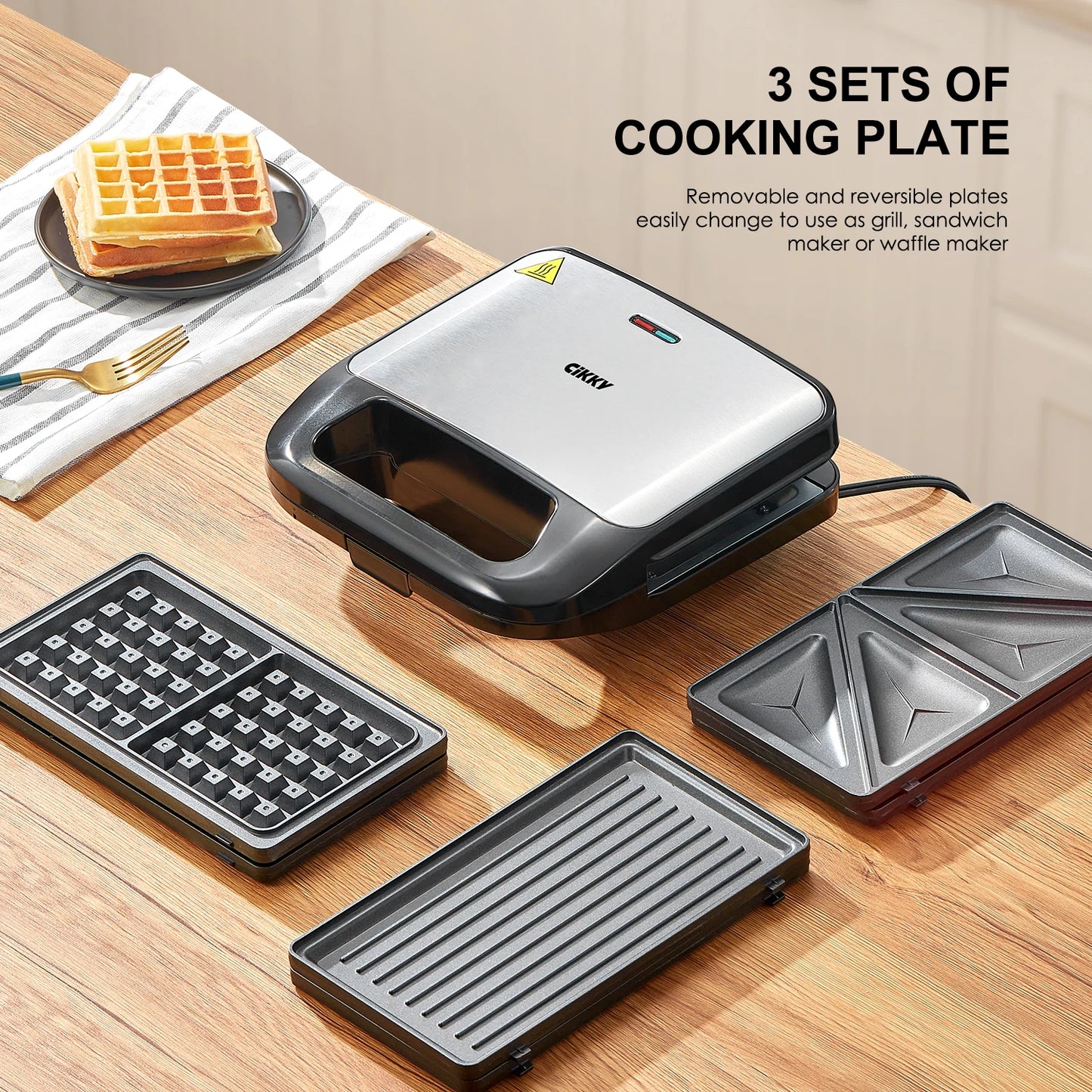 Waffle, Grill & Sandwich Maker,  Press  Iron Set with Removable Non-Stick Plates