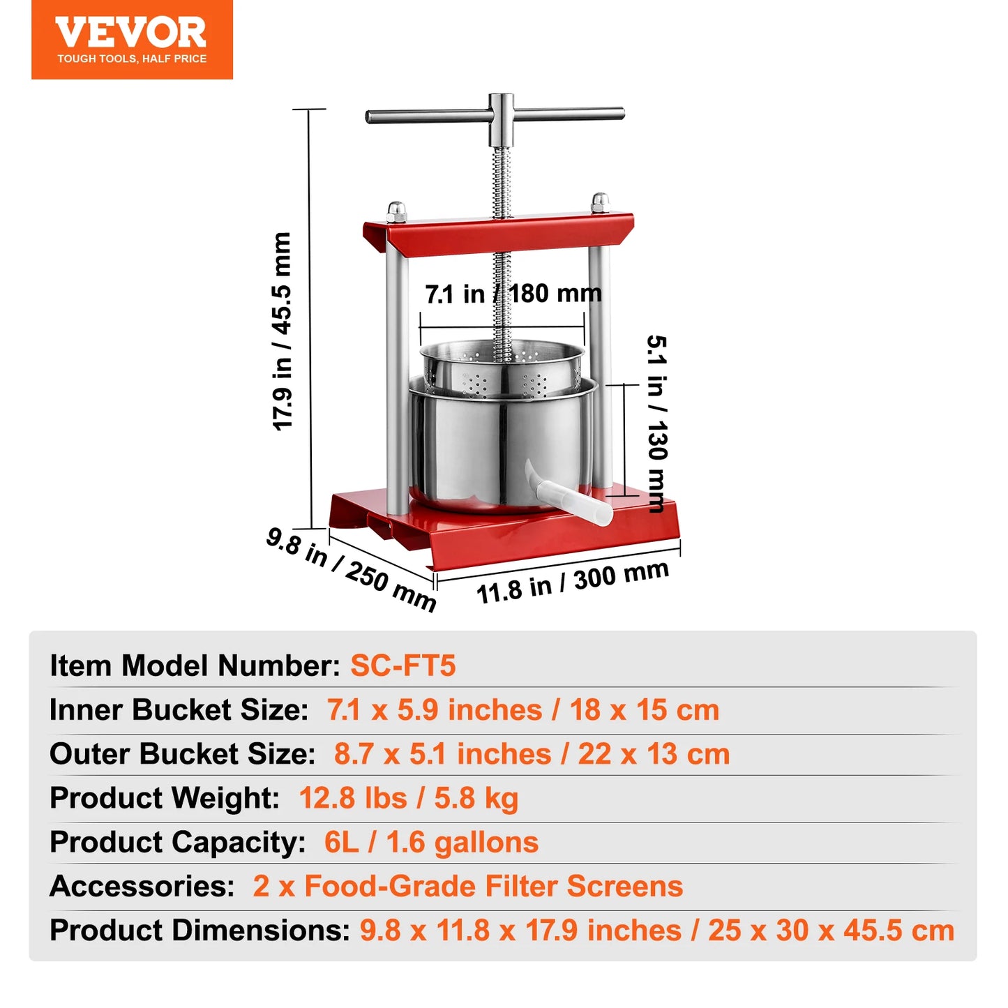 Fruit Wine Press Stainless Steel Barrels, Manual Juice Maker  for Outdoor, Kitchen, and Home