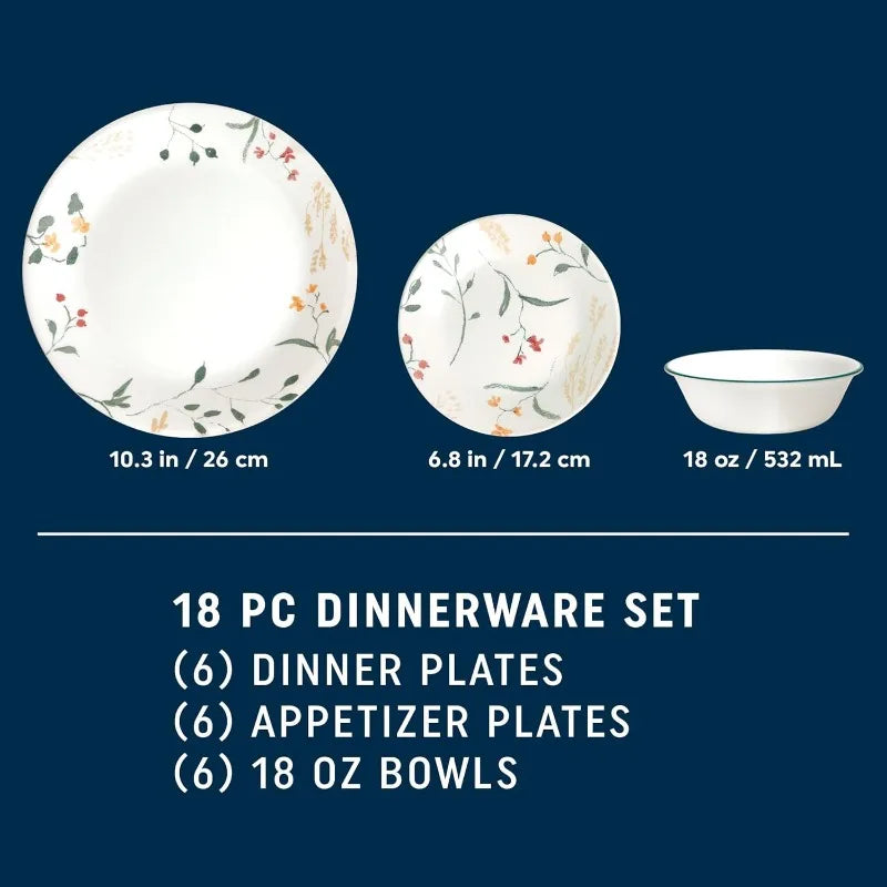 Glass Dinnerware Sets, Triple Layer Chip & Crack Resistant Glass Plate and Bowl Sets, Wildflower