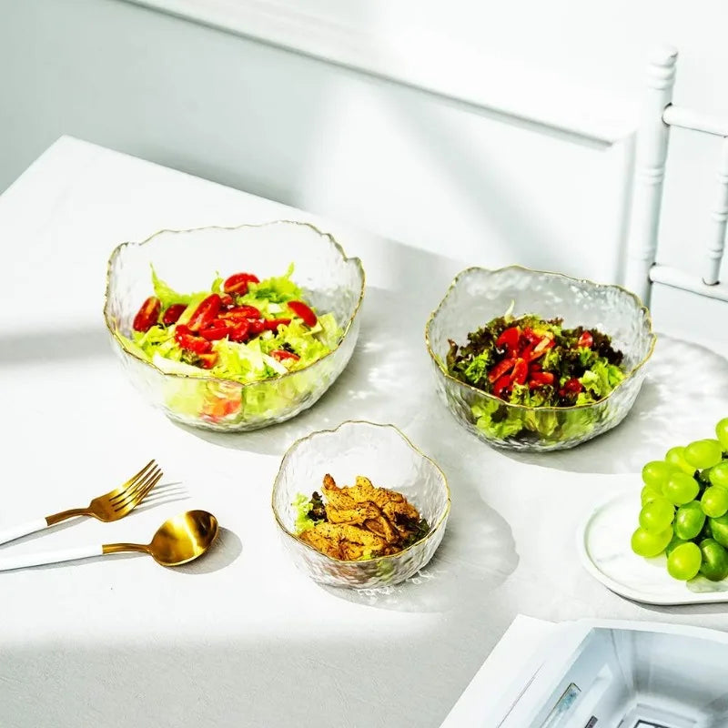 Glass Salad Bowls, Clear Serving Bowls Set Blown Decorative Bowl for Home Decor Modern