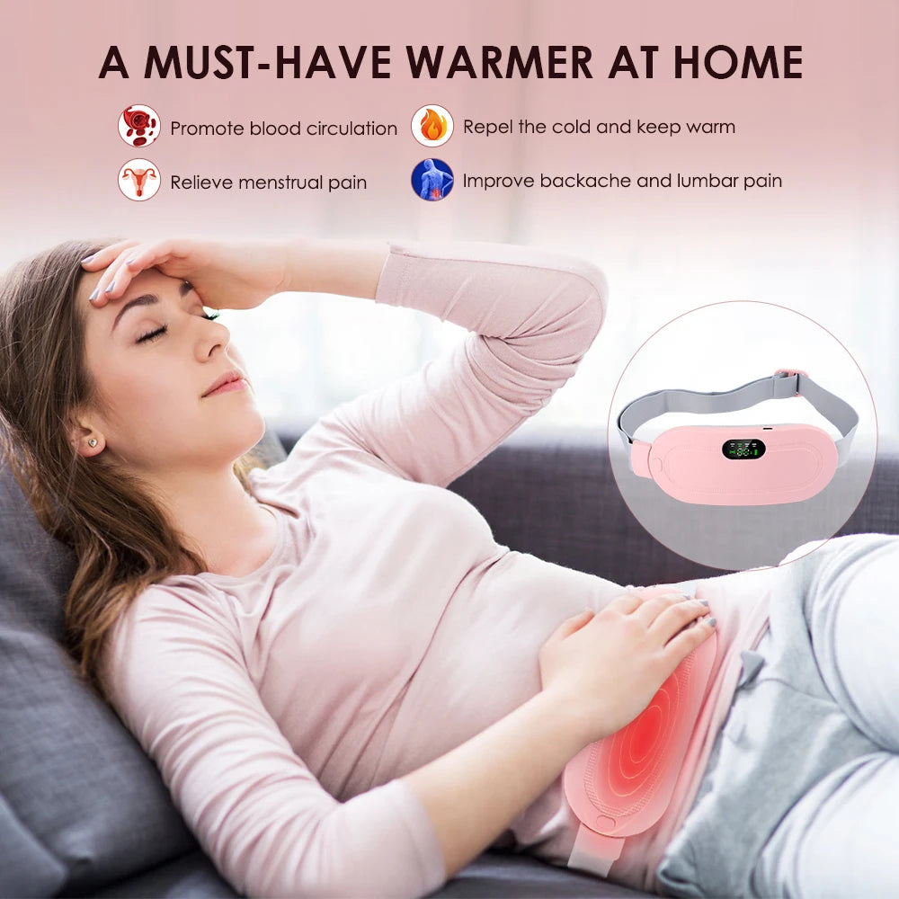 Electric Period Cramp Massager Vibrating Heating Pad Belt for Menstrual